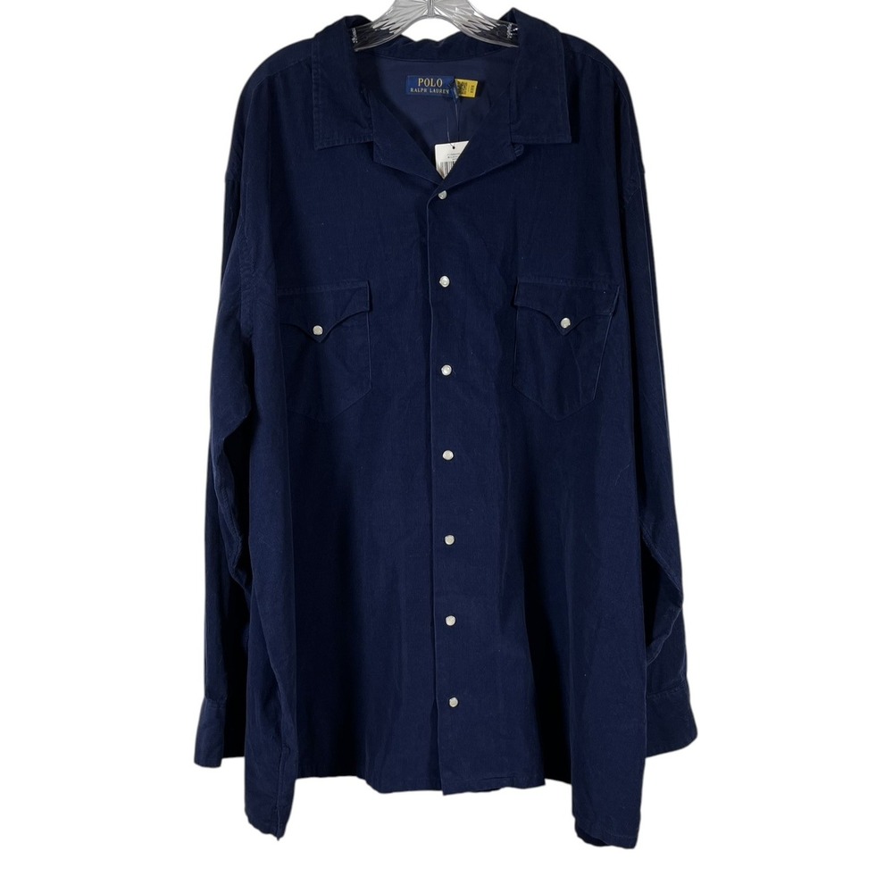 NWT Polo Ralph Lauren Sz 3XB Shirt Men's Navy Corduroy Western Pearl Snaps Camp